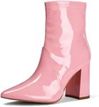 mysoft Women's GoGo Boots Mid Calf Block Heel Ankle Boots Pointed Toe Patent Leather Side Zipper Booties