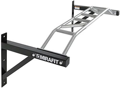 Mirafit Heavy Duty Black and Silver Multi Grip Wall Mounted Pull Up Bar - 1.2m Wide