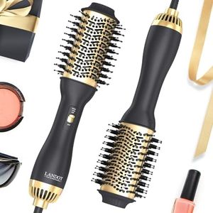 LANDOT Hair Dryer Brush, Lightweight Heated Hair Brush, One-Step Air Stylers and Volumizer Blow Dryer for Drying Straightening Curling Volumizing (Black/Gold)