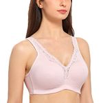 Delimira Women's Non Wired Bras Full Coverage Cotton Comfort Bra Plus Size Non Padded Soft Bras Gentle Rose 40D