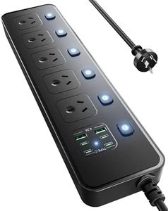 Zumist Power Board Individual Switch - 3250W Power Strip with 5 AC Outlets, 2 USB A and 4 USB C, Powerboard 1.8M Extension Cord for Home and Office, Overload Protection (Black)
