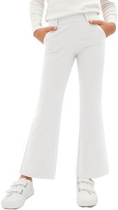 CharmWM Girls School Uniform Pants Elastic High Waisted Flare Dress Pants Bell Bottoms White