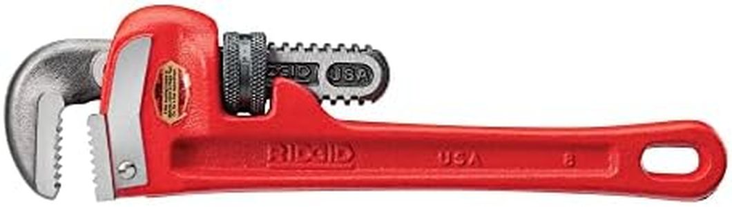 RIDGID 31005 Model 8 Heavy-Duty Straight Pipe Wrench, 8-inch Plumbing Wrench, Small, Red