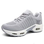 Running Shoes for Women Trainers with Air Cushion Arch Support Memory Foam Sneakers Ladies Lace Up Breathable Walking Shoes Grey UK 6.5