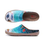 UIN Women's Slipper Comfort Canvas Fashion Travel Art Painted Shoes Wide Toe Casual Household Slip On Mules Happy Fish (7.5)