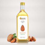 H&O Sweet Almond Oil - 100% Pure Cold Pressed Edible Badam Tel - 1000ml Glass Bottle - For Healthy Skin, Hair and Body