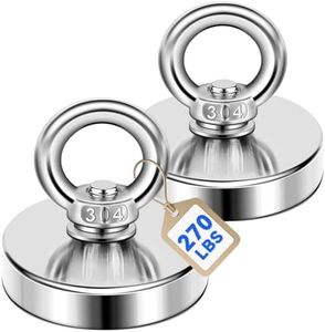 DIYMAG 2Pack 270 lbs(123 KG) Pulling Force Powerful Fishing Magnets,with Countersunk Hole Eyebolt, Diameter 1.88 inch(48 mm), for Retrieving in River and Magnetic Fishing