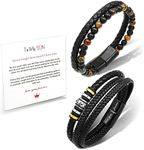 RechicGu 2 Pieces Mens Braided Genuine Leather Bracelet, To My Son/To My Grandson Inspirational Faith Wristbands Multi-Layer Rope Bracelets, Tiger Eye Stone Magnetic Clasp Tribal Bangle, 毛皮