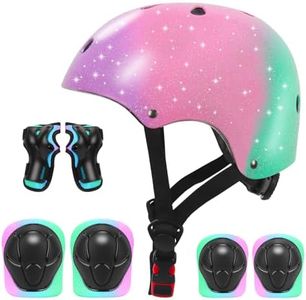 ZLEIOUY Kids Protective Gear Set, 7Pcs Bike Helmet with Knee Elbow Wrist Guards for Ages 3-14, Adjustable Multi-Sport Safety Equipment for Boys Girls Skateboarding Scooter Cycling Roller Skating