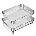 Homikit Small Oven Tray Set of 2, Stainless Steel Tray Bake Cake Tin, Deep Rimmed Baking Sheet Pan for Cake/Lasagne/Brownie, Rectangle Shape 26.6x20.2x5cm, Brushed Finish & Dishwasher Safe