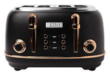 Haden 75042 Heritage 4 Slice Toaster, Wide Slot with Removable Crumb Tray and Settings, Black/Copper