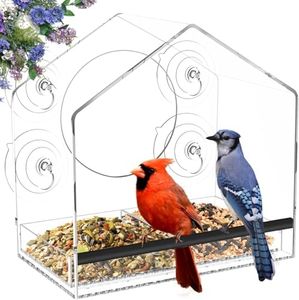 Jarkyfine Window Bird Feeder with Strong Suction Cup, Clear Acrylic Bird Feeders for Outdoor Viewing, Easy to Clean, Suitable for Finches, Cardinals, etc, Christmas Gift for Mom and Elderly