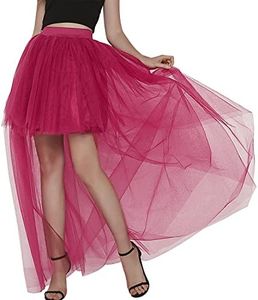 Bellady Women Mesh Tulle High Low High Waist Tutu Princess Wedding Skirt,WineRed