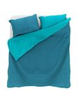 Italian Bed Linen Natural Color Duvet Cover Set with Doubleface Solid Colour Bag Sheet and Pillowcase, 100% Cotton, Petrol Bottle Green, single