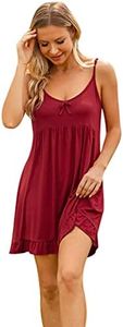 Lovasy Camicia da Notte Donna Cotone Sexy Vestaglia Sottoveste Spalline Regolabili Colletto Pigiama Babydoll e Biancheria, Vino Rosso L