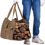 Firewood Log Carrier Bag Waxed Canvas Durable Large Fire Log Tote Sturdy Fireplace Wood Stove Accessories Storage Bag for Fire Pit Fire Woodbag Firewood Rack Outdoor Log In Firewood Carrier Holder