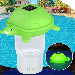 Chsuiwe Pool Chlorine Floater, Solar Turtle Floating Pool Chlorine Dispenser with Adjustable Release, Chlorine Tablet Floater for 4 * 3'' Tablets, Easy Opening Pool Tablet Holder for Swimming Pool