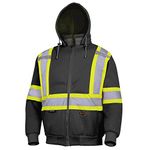 Pioneer Hi Vis Safety Hoodie for Men - Zip Up Jacket with Reflective Tape - for Construction/Traffic - Class 1 - Black