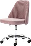 edx Home Office Desk Chair, Vanity Chair, Modern Adjustable Low Back Rolling Chair, Twill Upholstered Cute Office Chair, Desk Chairs with Wheels for Bedroom, Classroom, Vanity Room (Rose Pink)