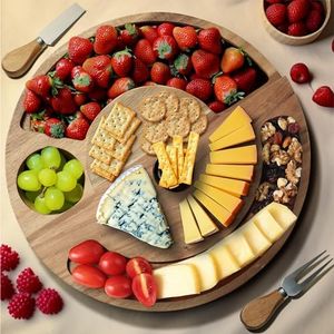 Navaris Set de Tabla para Quesos - Tablas de Madera para Quesos Aperitivos y Charcutería - con Base Antideslizante y Tenedor y Cuchillo para Cortar Queso y Embutidos