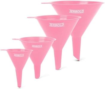 Terbold 4pc Funnel Nesting Set in BPA Free Plastic for Kitchen Cooking, Car Oil, Home, or Lab Use (Pink)