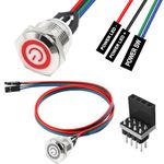 DKARDU 16mm Chassis Switch Host Metal Button Cable, Computer Host Switch, PC Case LED Power Button ATX Supply On/Off Extension Cord for DIY Computer Switch, with 1 to 2 splitters (Red)