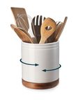 DOWAN Utensil Holder, 360° Rotating Extra Large Cooking Utensil Holder, 7.6" Ceramic Kitchen Utensil Holder for Countertop, Utensil Crock for Farmhouse Kitchen Decor, Utensil Caddy, Glaze with Specks