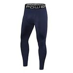 PowerLayer Boys' Running Football Tights Compression Base Layer Leggings - Navy Eclipse, 8-10 Years