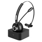 Giveet Trucker Bluetooth Headset, Wireless Headphone w/Charging Dock, Mute Function, Noise Cancelling Microphone, 17h Talking Time for Cell Phones, Office Phone, Telephone, Skype, Call Center, PC