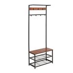 Amazon Basics 7-Hook Coat Rack with Shoe Bench and 3-Tier Storage, Black, 70.1 x 32 x 180.3 cm