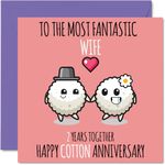 Cute Cotton Anniversary Card for Wife - 2 Years Together - Happy 2nd Wedding Anniversary Cards for Wife from Husband, 145mm x 145mm Greeting Cards for Second Anniversaries