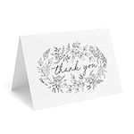 Bliss Collections Black Floral Thank You Cards with Kraft Envelopes, Pack of 25, 4x6 Folded, Tented, Bulk, Perfect for: Wedding, Bridal Shower, Baby Shower, Birthday, or just to say thanks!