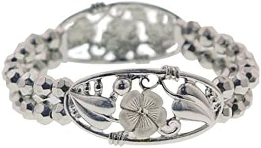 1928 Jewelry Flower Beaded Stretch Bracelet, Medium, Metal, no gemstone