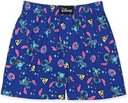 Disney Lilo & Stitch Snacks Mens Cotton Jersey Button Fly Boxer Lounge Shorts (XX-Large, Blue)