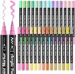 28 Pastel Colors Dual Tip Acrylic Paint Markers, Brush Tip and Fine Tip Acrylic Paint Pens for Rock Painting, Ceramic, Wood, Canvas, Plastic, Glass, Stone, Calligraphy, Card Making, DIY Crafts