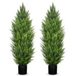 Briful 4ft. Artificial Cedar Trees 2 Pack Faux Topiary Tree UV Resistant Fake Shrubs Cypress Trees, 5.5" Wide Heavy Duty Pots for Home Indoor Outdoor Patio Door