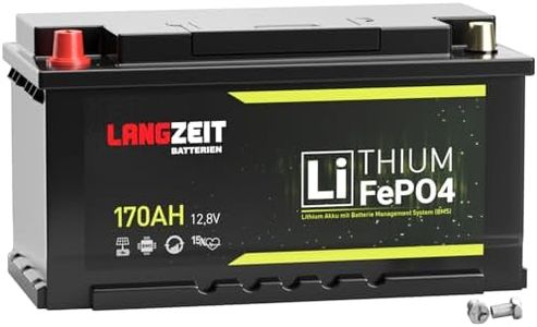 LANGZEIT LiFePO4 170Ah 12V Lithium Batterie DIN L5 H8 mit BMS Solarbatterie Wohnmobil Solar Bootsbatterie Akku ersetzt 100Ah 120Ah 150Ah
