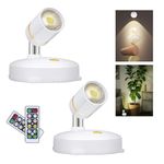 LEASTYLE Wireless Spot Lights Battery Operated Picture Lights Mini Accent Lights Indoor Dimmable LED Spotlight with Remote Stick on Anywhere Rotatable Wall Light,Warm White(2 Pack)