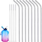 8 Pieces 14 Inch Stainless Steel Straws Long Drinking Straws for 100 oz Tumblers, Reusable Metal Drinking Straws Extra with 4 Pieces Cleaning Brush (Silver)