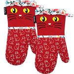 Alselo Oven Mitts, Heat Resistant with Soft Quilted Cotton Lining Set of 2, Fashion Animal Design with Silicone Printing Anti-Slip Kitchen Gloves for Safe Backing Cooking Barbecue (Red, 2)