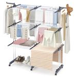 YORKING 4-Tier Clothes Drying Rack, Extra Large Clothes Airer Extendable 18-32M Drying Space, Movable Clothes Horse for Indoor Outdoor Laundry Drying