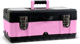 Pink Power Pink Tool Box for Women - 18" Small Metal & Plastic Portable Lightweight Pink Locking Empty Toolbox Chest - Craft Tote Storage Tool Case Organizer for Ladies Pink Tool Set Kit