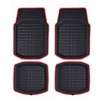 FH Group Automotive Floor Mats - PU Leather Floor Mats, Deep Dish Design, Floor Mats for Cars, Universal Fit Floor Mats Full Set, Floor Mats for Most Sedan, SUV, Truck Floor Mats Red Black