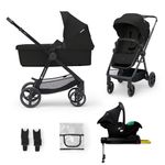 Kinderkraft Newly 4 in 1, Stroller, Pushchair, Travel System, Pram, Newborn Baby, Large Hood, Accessories, Easy Folding, Included Car Seat with ISOFIX Base, from Birth up to 22 kg, Black