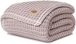 UGG Luna Knit Blanket Throw Cotton Chunky Soft Throw for Couch or Bed Cozy Warm Waffle Giftable Lightweight Blanket for Living Room Bedroom or Dorm Machine Washable, 127-cm x 177-cm, Quartz Pink