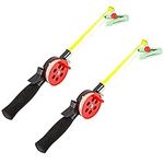 2pcs Kids Fishing Rod Mini Ice Fishing Rod Childrens Fishing Rod Shrimp Crab Pole with Clip Reel Kids Pool Crabbing Set (Black)