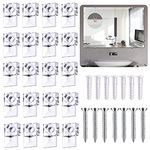 20-Piece Mirror Holder Clip Glass Crystal Clear Plastic Mirror Clip Fixing Clip Kit with Screws and Mirror Hanging Kit (Silver)