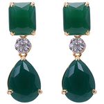 Ratnavali Jewels Brass American Diamond Gold Plated Bold Stunning Green White Earrings Dangle Drop for Women (RV3205G)