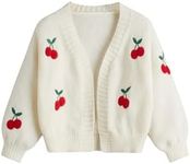 GORGLITTER Girl's Cherry Cardigan Sweater Open Front Long Sleeve Cute Sweaters Fall Winter Fashion 2024 Beige 7Y