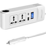 AllExtreme Car Power Inverter 200W DC 12V to AC 220V Laptop Charger with 2 5V QC3.0 USB Ports 2 Universal Sockets & Multifunctional LED Display Charging Adapter for Bike Automobile (1 Pc, White)